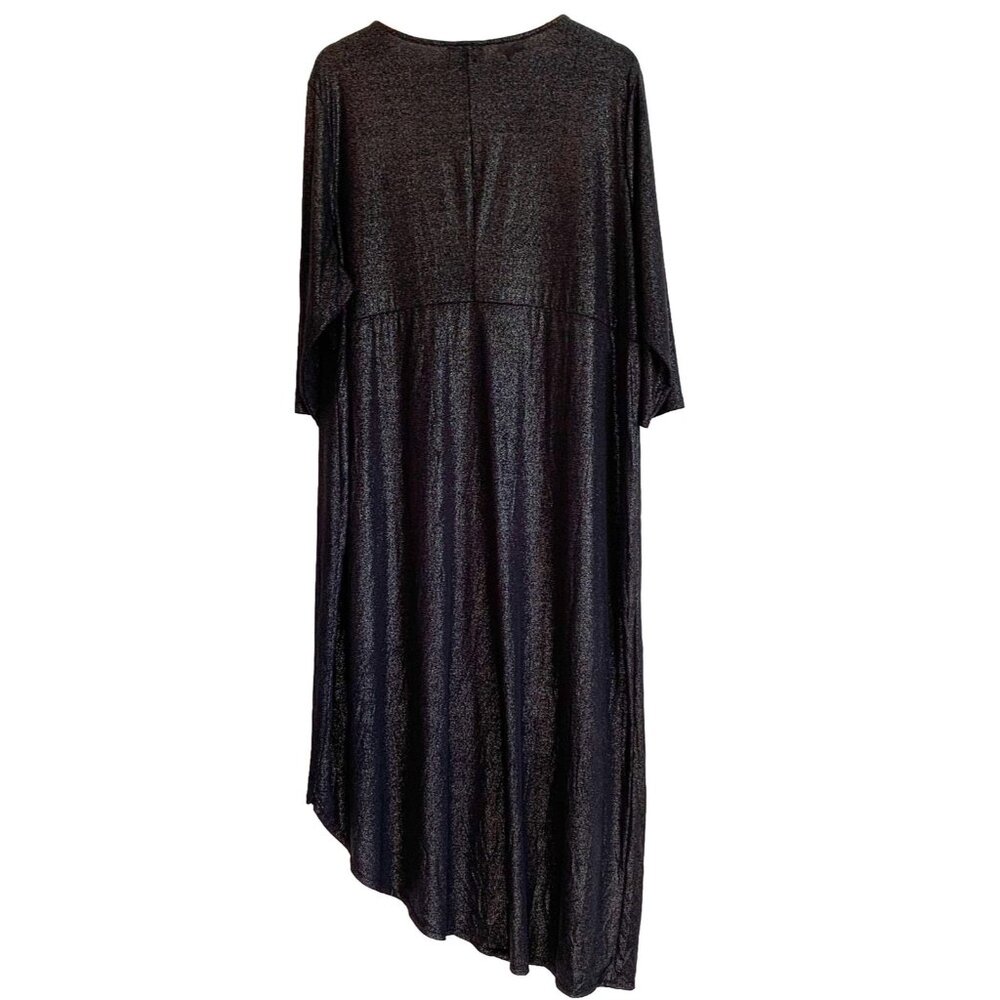 Catherines Asymmetrical Black Metallic Dress Size 3X Holiday 3/4 Sleeve Cocktail - Picture 8 of 9